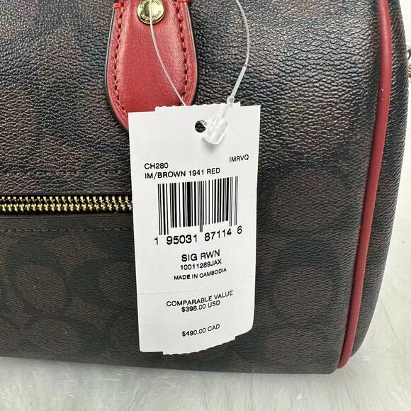 Coach Rowan Satchel Bag In Signature Canvas In Leather/Brown 1941 Red CH280 NWT - Picture 5 of 8